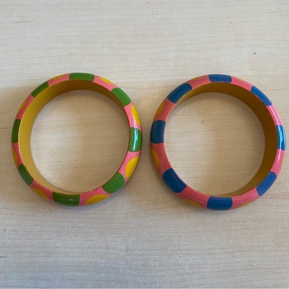 Multicolored Polka Dot Wood Bangles - Picture 6 of 11